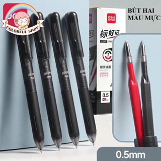  Bút gel Deli hai màu đen và đỏ trên 1 cây bút  cao cấp dành viết tiêu đề đánh dấu nhiều màu lựa chọn-SA158 -1 bút 