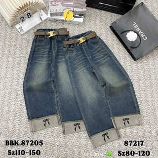  Quần JEANS xuông bé gái lật gấu thêu nơ đen cao cấp  16 - 45KG   J_0006  