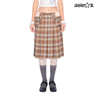 chân váy dài aeie jr. KILT SKIRT - chân váy midi hoạ tiết ca rô lưng thun có túi nhún cách điệu