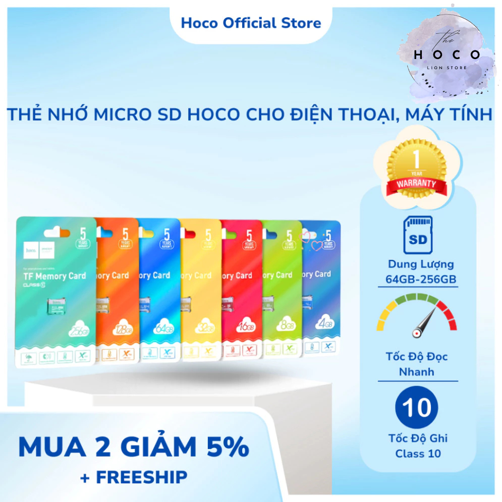 Thẻ Nhớ Micro SD Hoco Cho Điện Thoại, Máy Tính 256GB/128GB/64G Class 10 - Hàng Chính Hãng.