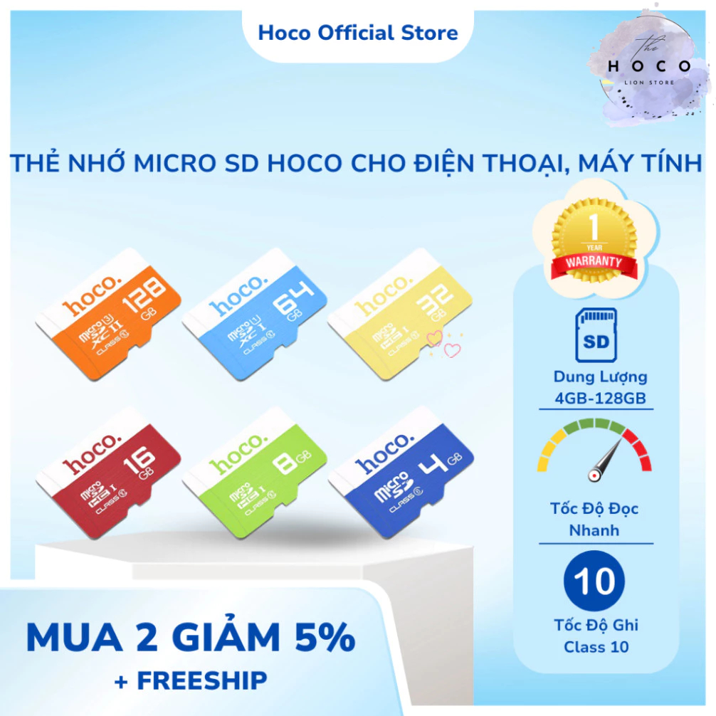 Thẻ Nhớ Micro SD Hoco Cho Điện Thoại, Máy Tính 4GB/8GB/16GB/32GB/64GB/128GB/256G Class 10.