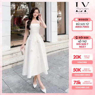 Đầm tafta hai dây cúp ngực đính hoa dáng xòe đi tiệc Đủ size 40 -70kg VTT104