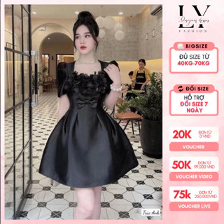 Váy Tafta cổ vuông đính hoa thanh lịch, đi chơi đi tiệc Lyra VTT010