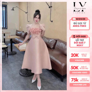 Đầm tafta dáng dài đính hoa ᵰgực thắt nơ eo siêu xᶖnh Lyra VTT001