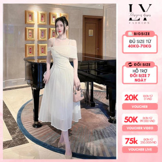Đầm dự tiệc voan phối tơ 2 dây trễ vai đính đá dáng dài sang trọng Đủ size 40 -70kg H28