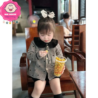 (10-30kg) Set áo dạ 2 lớp phối quần sọc nhung xinh xắn cho bé gái diện thu đông