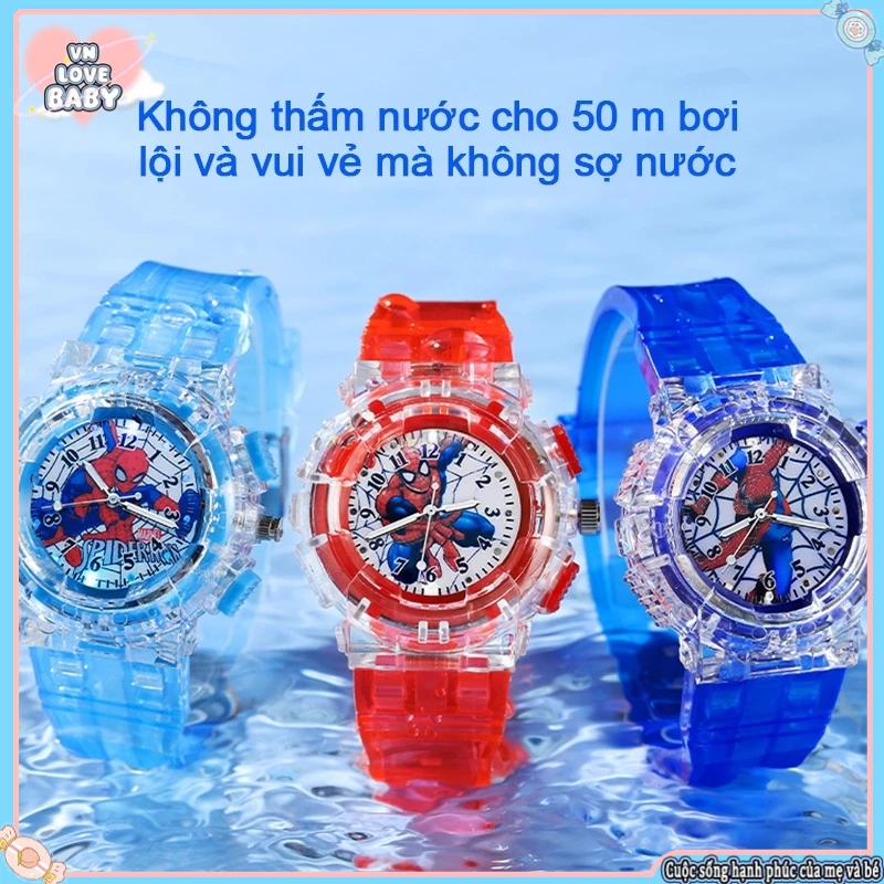 Hoạt Hình Đồng Hồ Đeo Tay Có Đèn led Hình spiderman /  Nhiều Màu Sắc Cho Bé Chống thấm nước và chống rơi