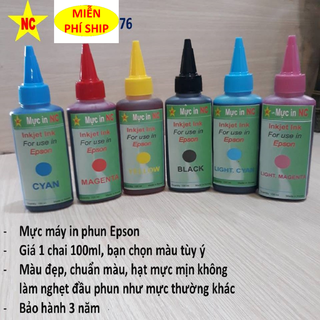 Mực máy in Epson L805, T60, L310, L1110, L1800. Chai mực máy in phun màu Epson