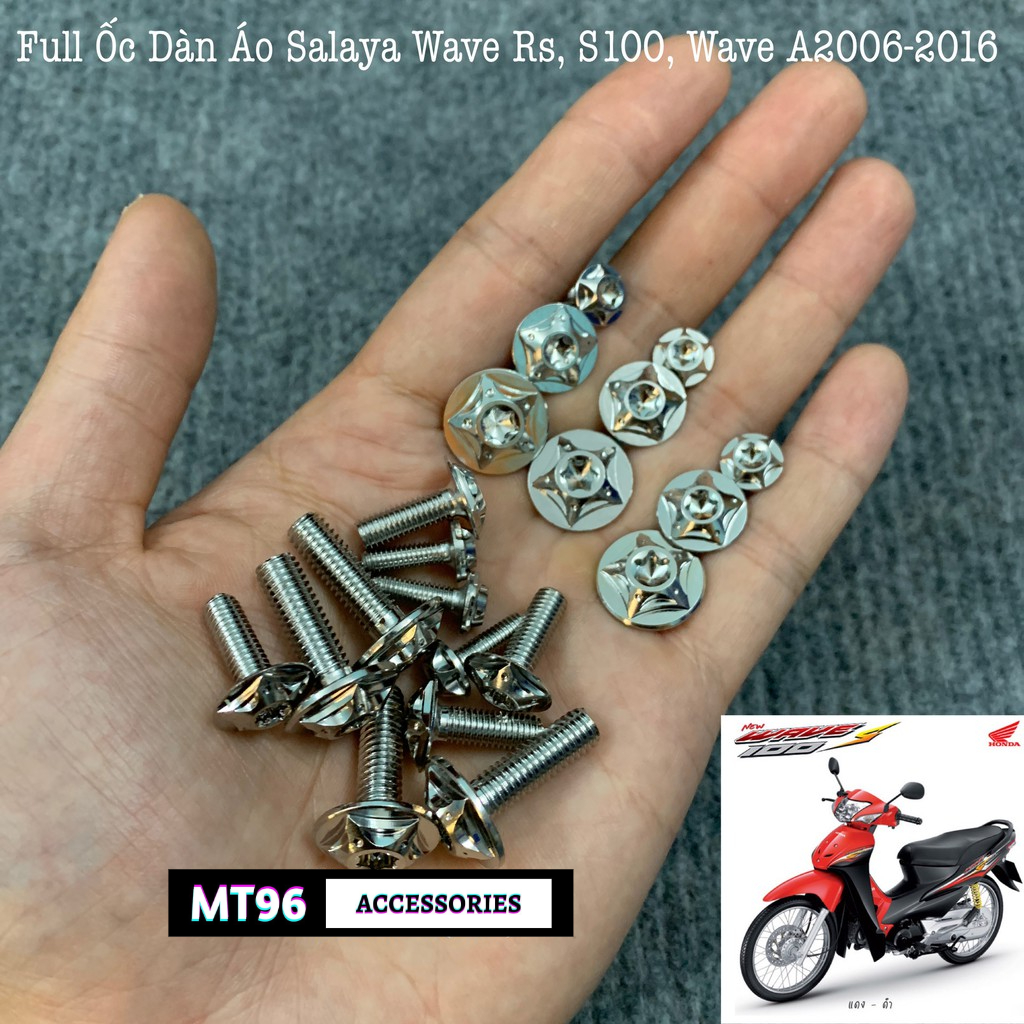 Bộ Ốc Dàn Áo Salaya Inox304 Cho Wave A 2004-2016, Wave S100, Wave Rs Siêu Sáng Không Gỉ