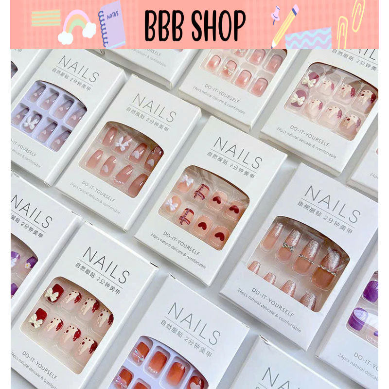 Nail giả - Móng tay giả - Nail dán có sẵn dụng cụ dán bên trong - Nail tặng buyer- Nail ngày tết, lễ