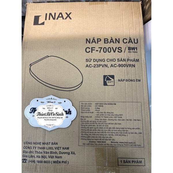 Nắp Bồn Cầu Rơi Êm Inax Chính Hãng CF-700VS gắn bồn cầu AC900 , AC702 , AC23PVN