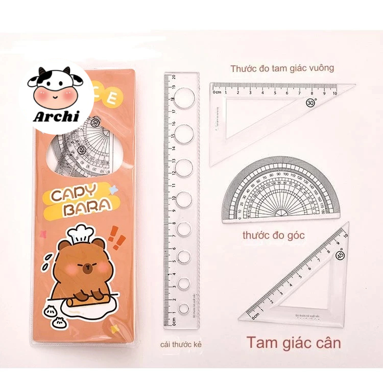 Bộ 4 thước eke đóng túi kích thước 20cm dễ thương