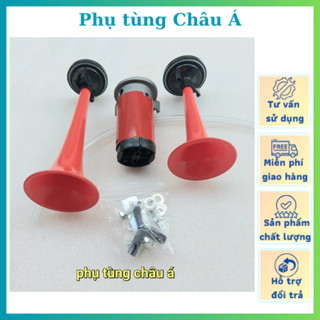 Còi hơi, kèn sinh hơi 2 loa đỏ, còi tạo hơi cho xe không có bình hơi điện 12v và 24v