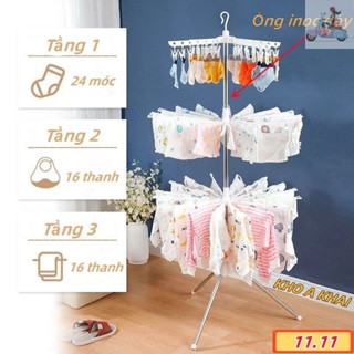 Cây sào phơi đồ gấp gọn đa năng 3 tầng Có thể xoay 360 °, treo đồ cho trẻ em, bé sơ sinh