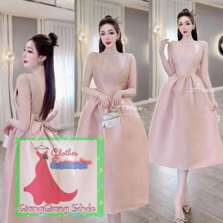 VÁY VINTAGE XÒE TRƠN LƯNG KHOÉT U ĐÍNH NGỌC KÈM NƠ TO 240124