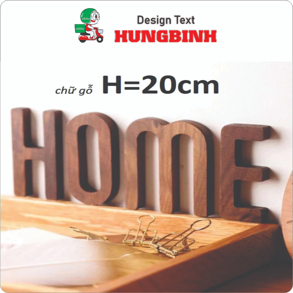 Chữ gỗ tự nhiên H=20cm mầu nâu sẫm óc chó, Chữ gỗ trang trí, Chữ gỗ dán tường Kèm dấu.