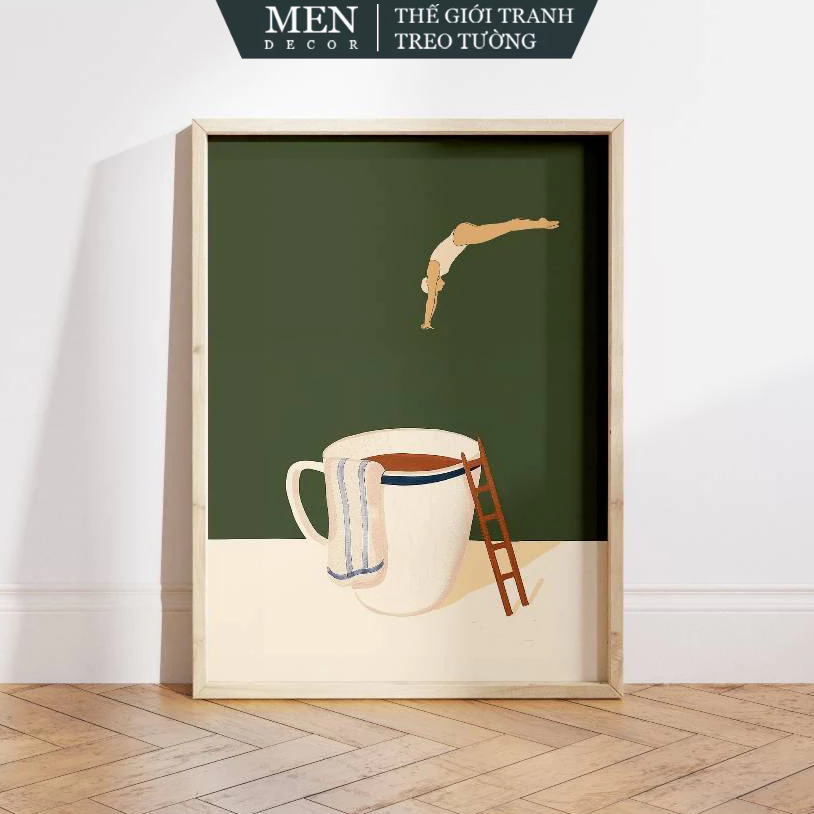 Tranh treo tường, Coffee Diver Poster Print, Good Morning Coffee nhận in theo yêu cầu, tặng kèm đinh