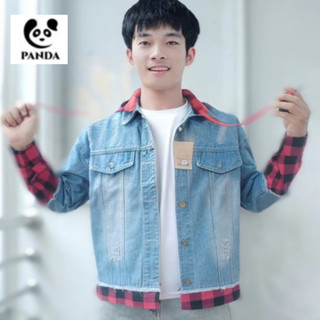 Áo khoác jean nam nữ unisex nón nỉ - nón sơ mi đỏ form rộng đủ 2 túi lót trong size 40-75kg Panda