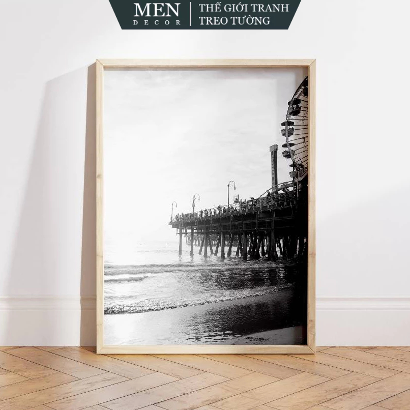 Tranh treo tường, Santa Monica Pier Art Print, Santa Monica, nhận in theo yêu cầu, tặng kèm đinh tre