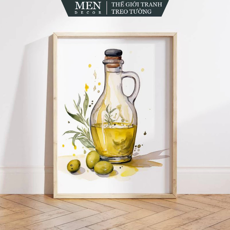 Tranh treo tường, Olive Oil Bottle Art, Olive Green Prints, Olives, nhận in theo yêu cầu, tặng kèm đ
