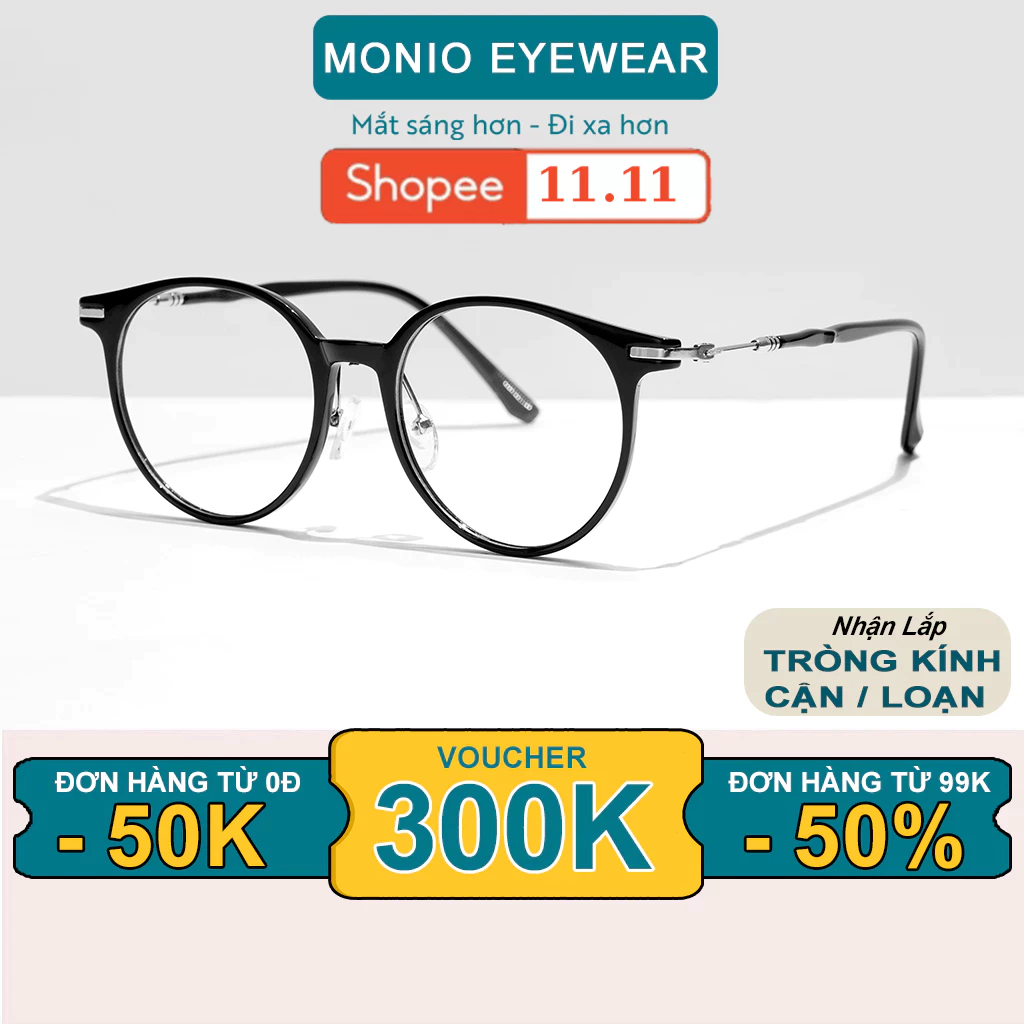 Gọng Kính Cận Nam Nữ MONIO 9385 Chất Liệu Kim Loại Siêu Bền Phụ Kiện Thời Trang