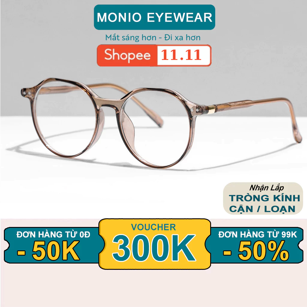 Gọng kính cận nam nữ MONIO mắt tròn chất liệu nhựa dẻo siêu bền màu sắc thời trang TR7115