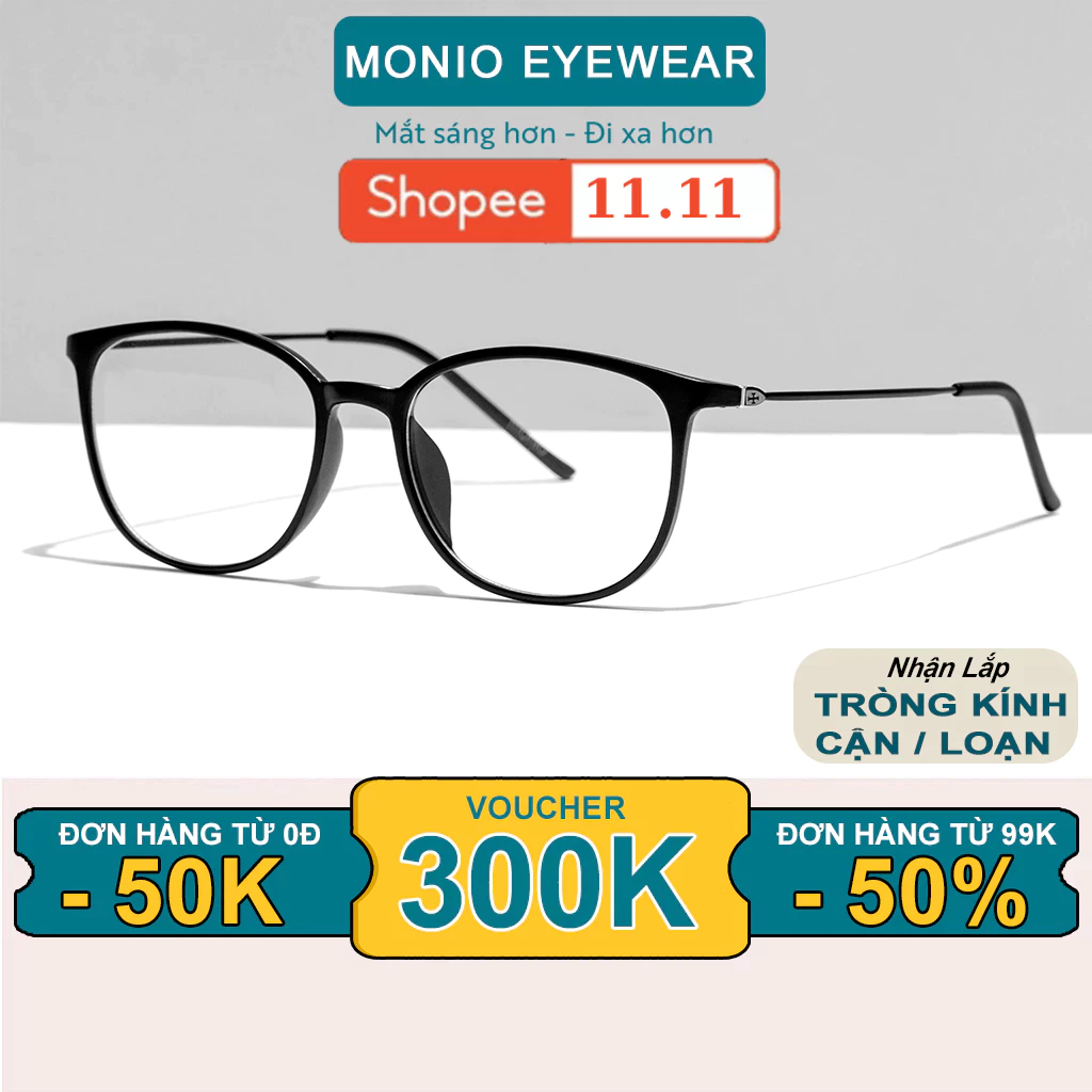 Gọng Kính Thời Trang Nam Nữ MONIO 872 Dáng Vuông Bo Tròn Unisex Chất Liệu Nhựa Dẻo