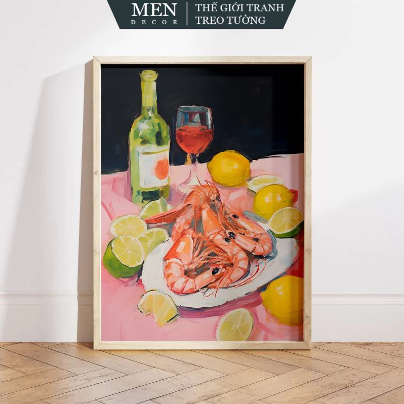 Tranh treo tường, Shrimp Plate Poster by Wallency - Watercolor, nhận in theo yêu cầu, tặng kèm đinh 