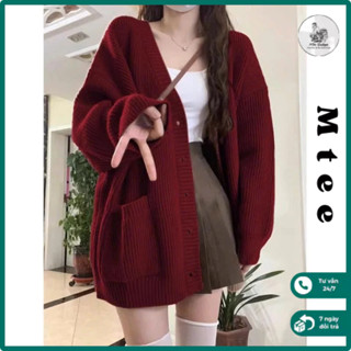 (Có sẵn) Áo khoác cardigan đỏ Mtee dáng rộng, Áo cardigan đỏ trơn phong cách thời trang Hàn Quốc