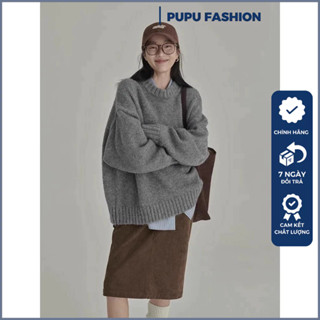 Áo len basic Pupu form rộng cổ tròn, Áo len trơn Hàn Quốc ngọt ngào