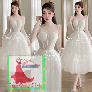 VÁY REN LƯỚI CÔNG CHUA VAI BỒNG TAY DÀI 240124