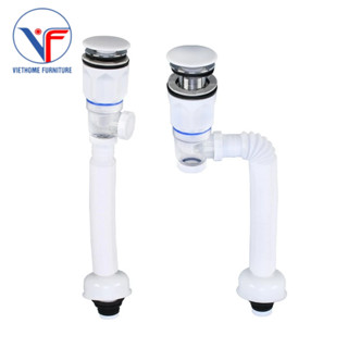  Ống xả xi phông đầu nhấn ống xả nhựa ruột gà có dãn dùng được cho tất cả lavabo 