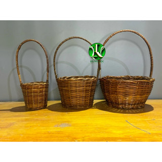 Giỏ mây cắm hoa, giỏ mây mini màu nâu và màu trắng có quai, miệng 11cm, 16cm, 20cm