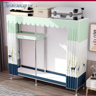 Tủ quần áo vải tủ vải khung gỗ đựng quần áo 2 buồng vải dệt gỗ cỡ lớn khung gỗ bọc nhựa chống ẩm mốc