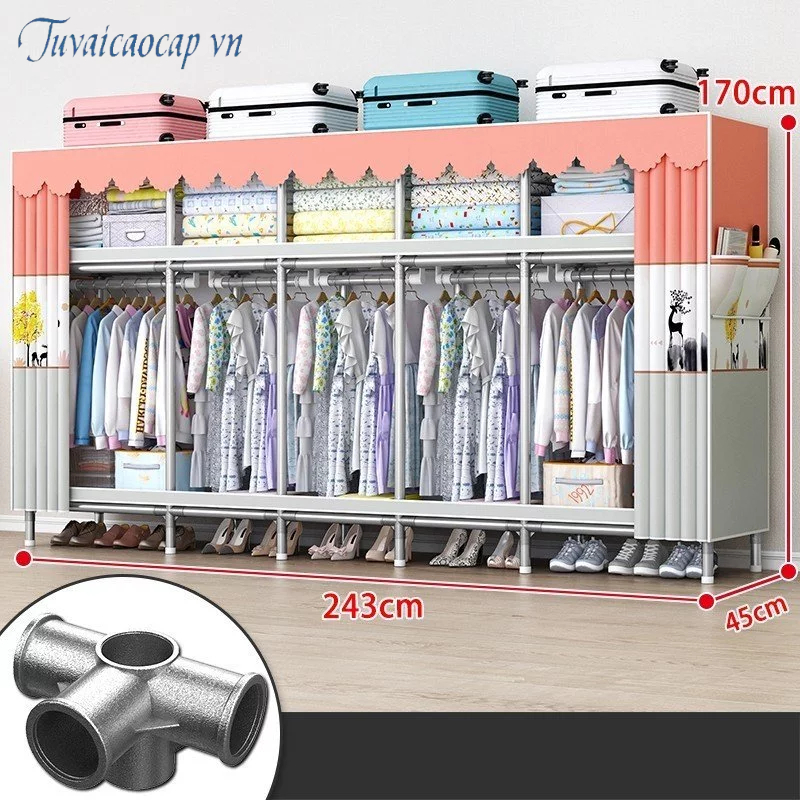 Tủ quần áo Tủ vải khung thép Chốt Nối Thép 1 .2.2.4.5 Buồng cỡ lớn 2m5 lắp đa năng