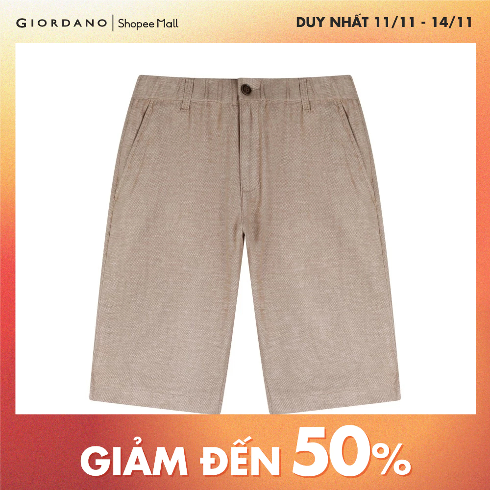 Quần Linen Shorts Nam Lưng Thun Nút Cài Giordano 01101207