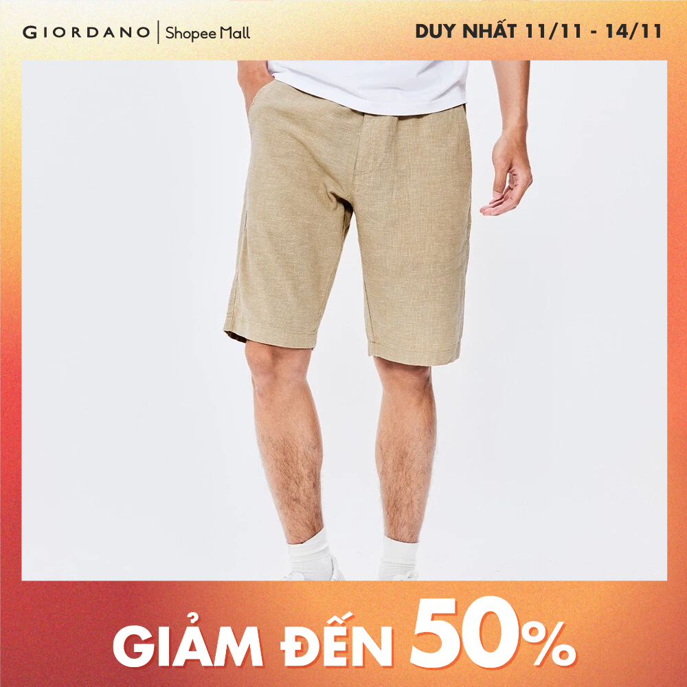 Quần Linen Shorts Nam Lưng Thun Nút Cài Giordano 01101207