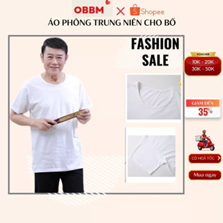 Áo thun nam trung niên trắng, áo phông cho bố mặc nhà nam trung niên, cotton 100% mềm mát