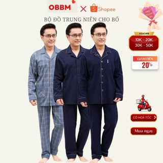 Bộ pyzama cho người già, bộ đồ mặc nhà cho ông và bố , cotton 100%, hàng đẹp_pyazama vải dài tay ông