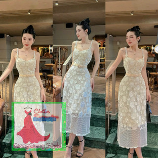 VÁY REN LƯỚI Ô HOA VĂN 2 DÂY GẮN HOA NỔI 260124