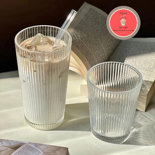  Cốc thủy tinh uống cafe họa tiết sọc dọc - Ly thủy tinh cao cấp dung tích 350ml 