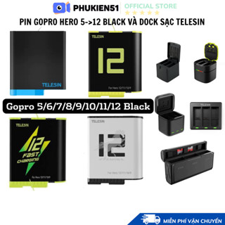 Hộp Sạc và Pin Telesin cho Gopro Hero 12 11 10 9 8 7 6 5 Black