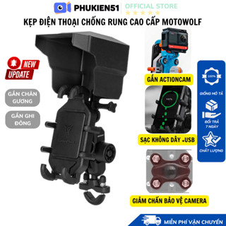 Giá đỡ điện thoại chống rung MOTOWOLF xe máy ,gắn ghi đông chân gương MDL2728 có sạc, gắn Camera