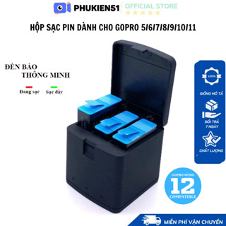 Hộp sạc 3 pin cho GoPro Hero 13 12 11 10 9 8 7 6 5 Black có đèn báo