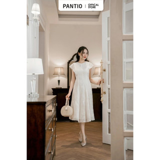 FDH3389 - Đầm công sở vải voan ren dáng xòe cổ tròn vai chờm khóa thân sau - PANTIO