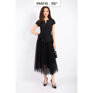 FAK31278 - Áo kiểu công sở vải tuytsi dáng peplum vạt xếp nhún tạo kiểu cổ tròn xẻ V khóa thân sau - PANTIO