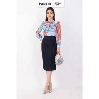 FAS33497 - Áo kiểu công sở vải voan nhăn dáng suông cổ phối nơ vai bồng nhẹ - PANTIO