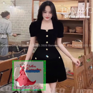 váy NHUNG XOÈ NHẸ CỔ VUÔNG TAY BỒNG KIỂU