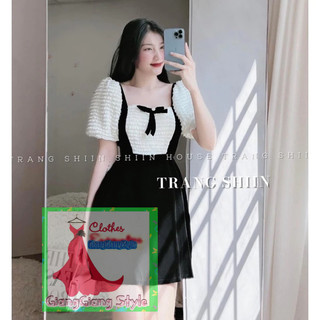 VÁY THIẾT KẾ XOÈ PHỐI TAY BỒNG ĐÍNH NƠ PHỤ KIÊN
