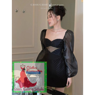 VÁY XÒE TAY TƠ BỒNG PHỐI VÂN XẾP LY 110923